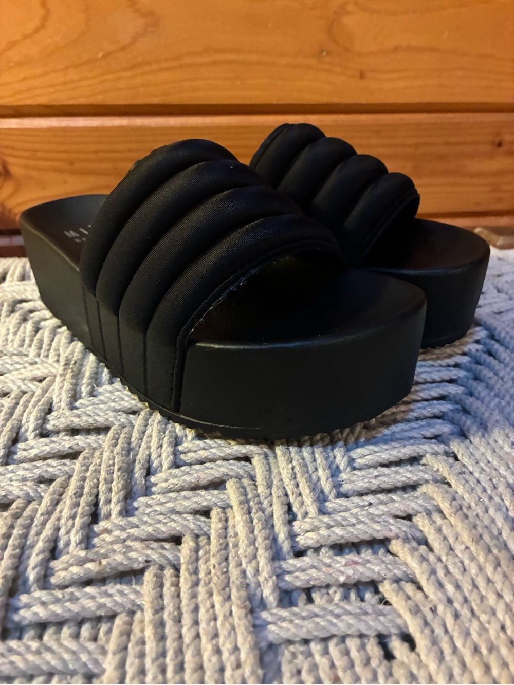 Mix No. 6 Black Padded Platform Slide Sandals